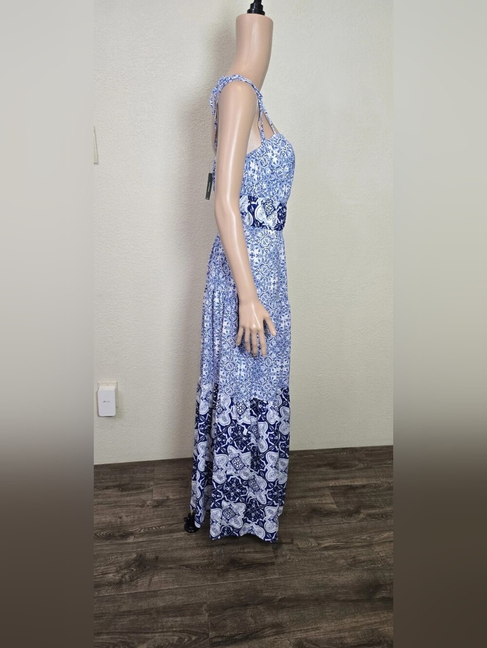 Blue Printed Tie-Shoulder Maxi Dress - Picture 4 of 4